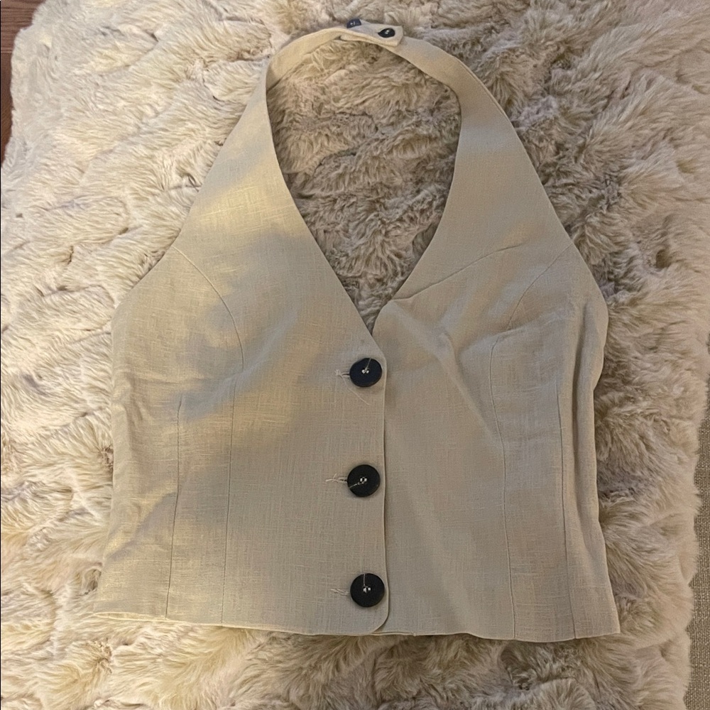Zara Cream Halter Top with Black Buttons